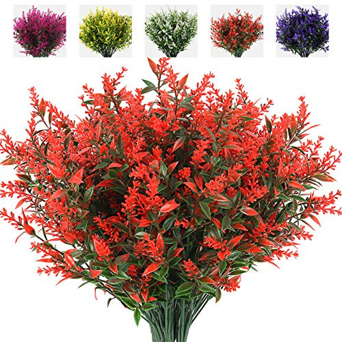 RECUTMS Artificial Lavender Plants 8Pcs UV Resistant Faux Fall Flower | Artificial Plastic Greenery Shrubs Plants Fall Eucalyptus Stems for Planter Kitchen Home Wedding Office Garden Festival Decor