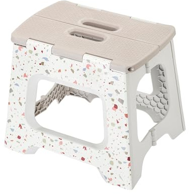 Vigar Compact Step Stool Foldable, 12-1/2-inch Step Stools for Adults up to 330 Pound, Lightweight Stool, Non-Slip Folding Step Stool, Grey Terrazo Pattern