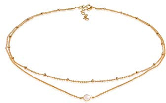 Elli Halskette Damen Choker Layer Look Kugelkette mit Rosenquarz 925 Silber | Vergoldet
