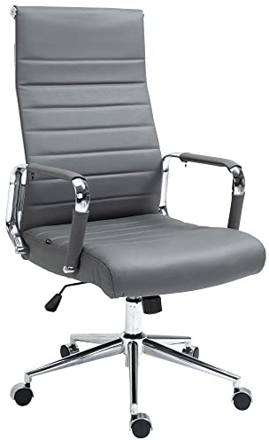 CLP Bürostuhl ergonomisch Kolumbus Echtleder, Schreibtischstuhl höhenverstellbar stufenlos, Drehstuhl mit Rollen bis 150 kg belastbar Farbe grau