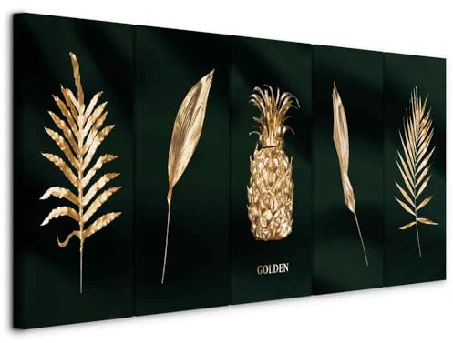 murando - Wandbilder Set XXL Blätter 200x80cm Vlies Leinwand Kunstdruck 5 Teilige Wandbilder Set XXL Mehrteilige Wanddekoration Leinwandbilder Design Wand Bild auf Leiwand Natur Ananas b-C-0795-b-m