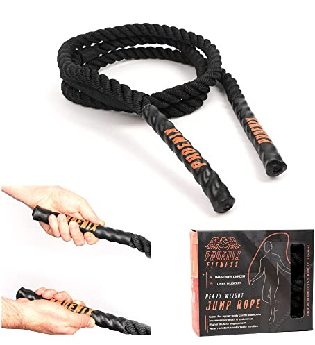 Phoenix Fitness Weighted Skipping Rope - Heavy Weight Jump Rope for Full Body Cardio, HIIT, MMA, Calorie Burn, Fat Loss, Strength, Muscle & Endurance Training for Adults - Black, 2.9m