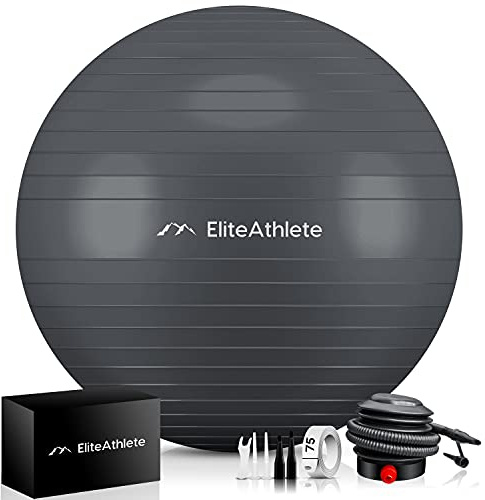 EliteAthlete Ballon Gym avec système Anti-Burst - Fitness Pilates Yoga - Ballon Grossesse avec Pompe à air Incluse
