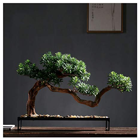 luckxuan Künstlicher Bonsai Künstlicher Rhododendron-Baum, künstlicher Bonsai-Baum, künstliche Topf-Zimmerpflanze, Kieselsteine, grün, Heimdekoration, Geschenke Kunstbonsai (Color : A)