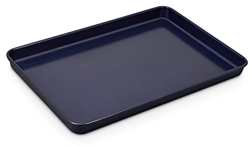 Zyliss E980191 Teglia da Forno con Bordi Bassi Antiaderente, 39cm x 27cm, Acciaio al Carbonio, Blu Scuro, Vassoio da Forno Rettangolare per Forno, Lavabili in Lavastoviglie