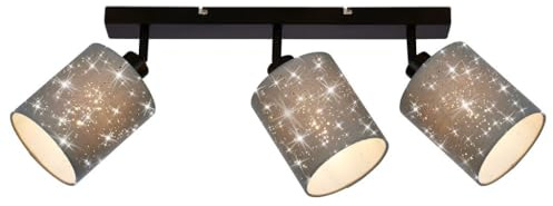 BRILONER - Deckenlampe mit Sternenhimmel, schwenkbar, Lampenschirm aus Stoff, Deckenleuchte, Lampe, Wohnzimmerlampe, Schlafzimmerlampe, Küchenlampe, Flurlampe, 47,5x13x15,5 cm, Grau