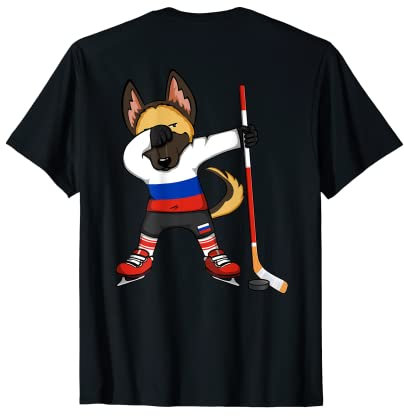 Lustiges Dabbing Deutscher Schäferhund Russland Eishockey-Fans Trikot T-Shirt