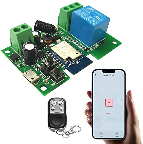 Jane Eyre WiFi Wireless Relay Module TUYA/Smart Life 1Kanal Fernschalter, Momentan/Selbsthemmend relais, mit 433 MHz RF Fernbedienung, kompatibel mit Alexa, Echo und Google Assistant