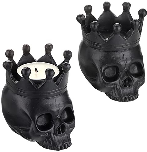 SUMNACON Kerzenleuchter aus Kunstharz für Tisch Heimdekoration kerzenständer Kerzenhalter Totenkopf schädelform Deko für Weihnachten Allerheiligen(Schwarz)