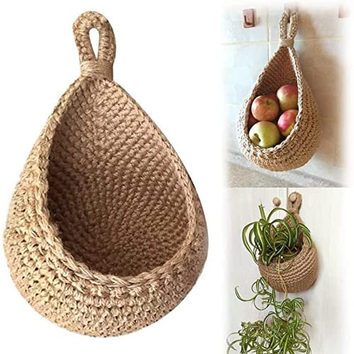Wandbehang Obstkörbe für Küche, BohoWandkorb Dekor, kleine gewebte Körbe für die Organisation von Bauernhaus, Küche, Gemüse, Obst, Kartoffel und ZwiebelAufbewahrungsbehälter, Blumenpflanzen,