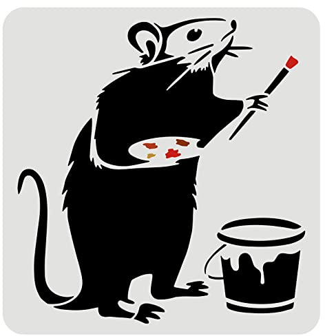 FINGERINSPIRE Banksy-Ratten-Schablone, 30 x 30 cm, Kunststoff, Graffiti, Banksy, Malerei, Maus, Schablone, wiederverwendbar, Mausmuster, Schablonen zum Malen auf Holz, Boden, Wand, DIY Heimdekoration