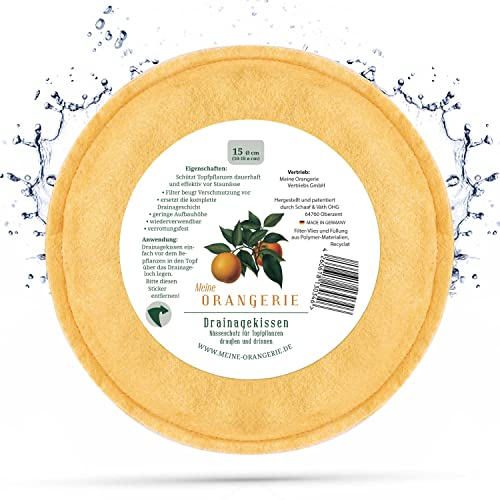 Meine Orangerie | Drainagekissen für Kübelpflanzen - Nie mehr Staunässe! Dauerhaft perfekte Drainage für alle Topfpflanzen ohne aufwändige Blähton, Perlite, Granulat und Kies-Schicht (1 Stück, 15cm)