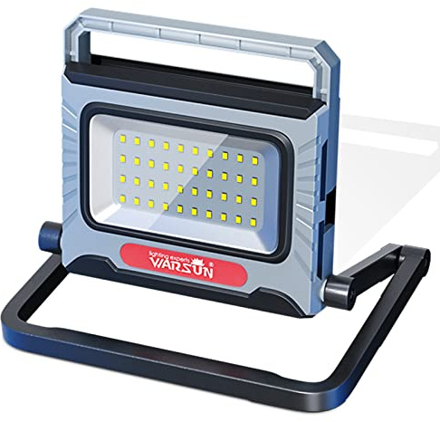 WARSUN Foco LED Batería Linterna Taller Focos de Trabajo Portátiles Potentes 2200 Lúmenes 8000mAh Batería Recargable 360° Ajustable Foco LED para Construcción Obra (Gris)