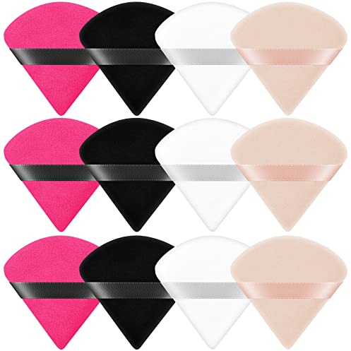 Ainiv Dreieck Makeup Puderquaste, 12 Stück Gesicht Schwämmchen Powder Puff, Waschbar Wiederverwendbar Makeup Sponge, Nass Trocken Make up Werkzeug für Loses Puder oder Foundation Rouge (4 Farbe)
