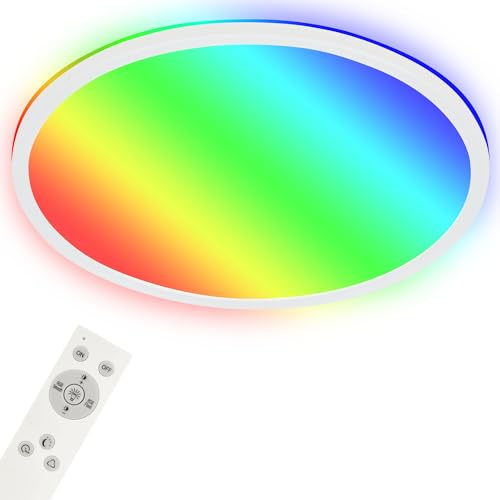 BRILONER - Plafoniera LED intelligente, colori brillanti RGB, effetto luce indiretta, luce bianca neutra, lampada da salotto WiFi, telecomando, controllo vocale