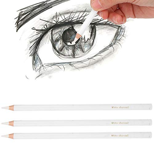 Weißer Kohle Bleistift, 3Pcs Weißer Kohlestift Professionell Zeichnen Kohlestift Kohle Bleistift Glattem Farbkern Aquarellstifte Farbstift Art Werkzeuge Set für Fine Art Supplies