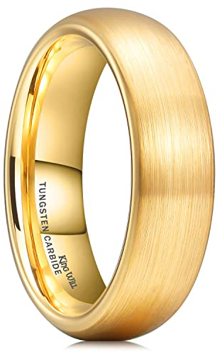 King Will Wolframkarbid Ring für Männer und Frauen, 4mm/6mm/7mm – Schwarz Silber, gebürstet, gewölbt, komfortable Passform, klassischer Ehering und Partnerring