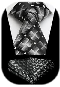 HISDERN Krawatten für Herren Check/Plaid/Tupfen Krawatte mit Einstecktuch Set Hochzeit Klassische Taschentuch Herren Formal Elegant Business