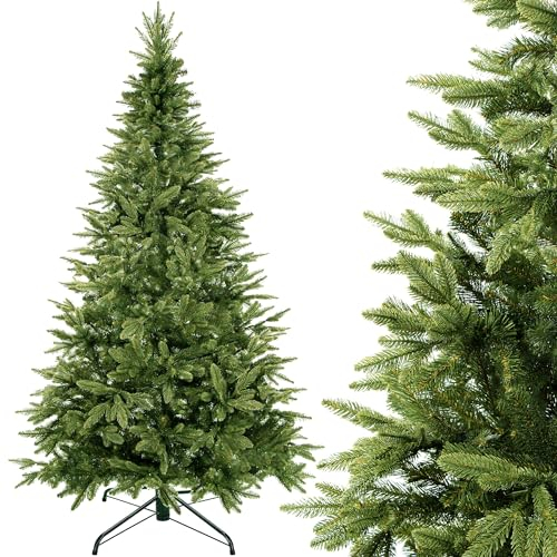 SPRINGOS Árbol de Navidad artificial de abeto natural, 150 cm, polietileno, incluye soporte