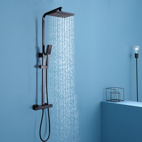 Ensemble de douche en acier inoxydable avec mitigeur et pommeau de douche avec tuyau et support Noir