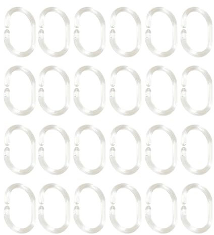 ulafbwur Lot de 24 anneaux de rideau de douche, crochets de rideau de douche en plastique transparent, anneaux en forme de C, anneaux de suspension robustes et durables, crochets de rideau de douche