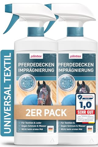 PLINTEX® Pferdedecken Imprägnierspray 2x580ml schonend & geruchsfrei - Pferdedecke Imprägnierung Spray für Outdoordecke, Regendecke & Zubehör - Pferd Decken Imprägnierspray