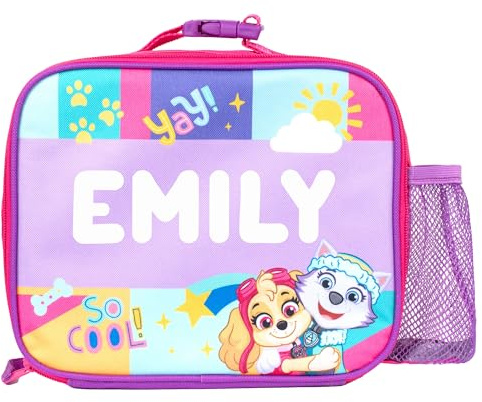 Paw Patrol Skye - Lonchera infantil personalizable, color rosa | Lonchera escolar para niños, lonchera aislada, para niños y niñas, bolsa de almuerzo para guardería