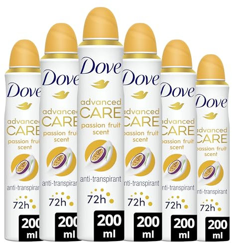 DOVE - Déodorant Femme Advanced Care Fruit de la passion et citronnelle - Spray Anti-transpirant - 72h de protection (lot de 6x200ml)​