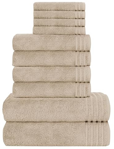 Olivia Rocco Monaco 10 Piece Bathroom Towels Bale Set - Premium Quality Water Absorbent Towel, 4 Face 4 Hand 2 Bath Towel, 500 GSM Washable Towels Set, Mink