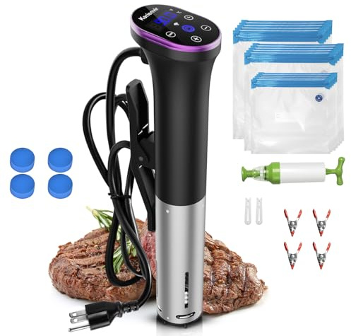 Karienvir WIFI Sous Vide Cooker Sealable Bags Kit, 1100W Sous-Vide Cooker Immersion Circulator, 10℃-90℃(50℉-194℉), Sous Vide Machine with Temperature & Timer Touch Control, AC120V/60Hz