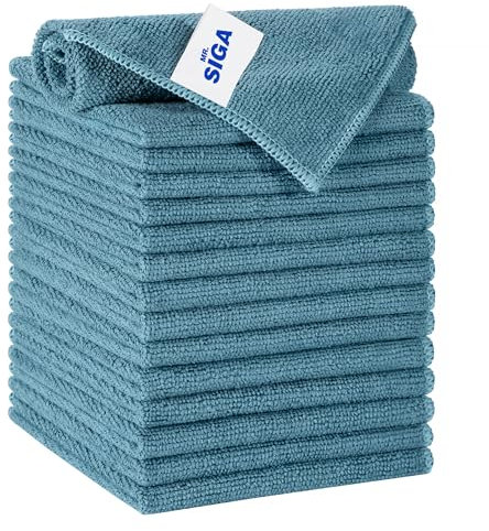 MR.SIGA Microfibre Cleaning Cloth, All-Purpose Reusable Microfiber Cloths, Streak Free Cleaning Cloths for Kitchen, Bathrooms, Windows, Mirrors, Car, Pack of 15,Light Teal,30 x 30 cm(11.8 x 11.8 inch)