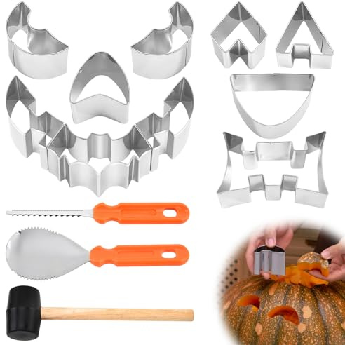 Halloween Kürbis Schnitzwerkzeuge, Schnitzmesser Kürbis Set, DIY Kürbis Halloween Dekoration, 13Pcs Einfache Sichere Kürbis Schnitzvorlagen, für Kinder Erwachsene DIY Kürbis Schnitzmesser Bastelset