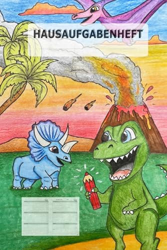 Hausaufgabenheft ohne Datum mit Dinos | Grundschulplaner/Terminkalender für Kinder für mehr Selbstständigkeit ab der ersten Klasse mit vielen Lernhilfen