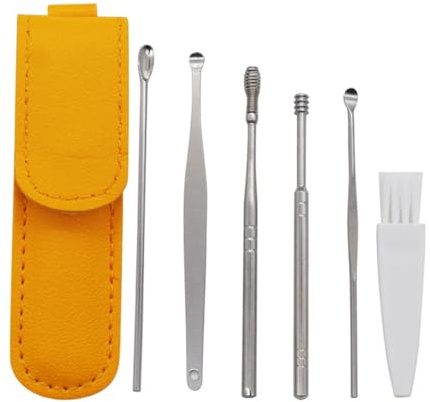 Ohrenschmalz-Werkzeug, tragbar, Edelstahl, Ohrlöffel, Kürette, Löffel, Ohrenschmalz, Entfernung, 6 Stück