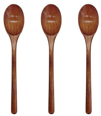 3 Pcs 9.25'' Wooden Mixing Spoons for Cooking Japanese Style Soup Spoons Long Handles Easy to Clean Use