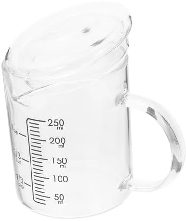 BEBEMOKO Glass Measuring Cup with Lid 250ml Borosilicate Heat-Resistant Graduated Baking Scale Beaker Household Glass Measuring Jug with Spout for Cooking and Baking