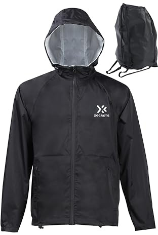 XEGRETS Men's backpack jacket, functional waterproof jacket, windbreaker for Running, Cycling, Hiking, Golf and Travel. BLACK