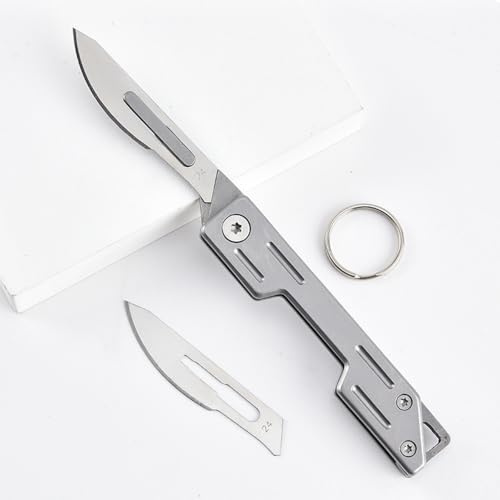 iMQUVTY EDC Folding Knife Klappbares Skalpell Messer, Taschenmesser für Männer, kleines Schlüsselanhänger schlankes,Rasiermesser mit 10 Stück #24 austauschbaren Klingen Faltbar
