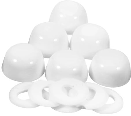 6pcs Toilet Bolt Caps with Washers, ABS White Round Floor Covers