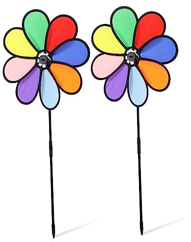 Yardwe 2pièces Moulin à Vent Fleur Tissu Coloré Arc-Ciel pour Jardin Extérieur Pelouse Décoration