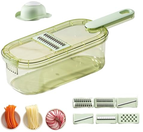 Celuicion Cortadora de alimentos, rebanadora para cocina - Rallador de verduras, espiralizador de verduras multifuncional, rebanadora portátil con recipiente de 1,5 litros para cocinar y