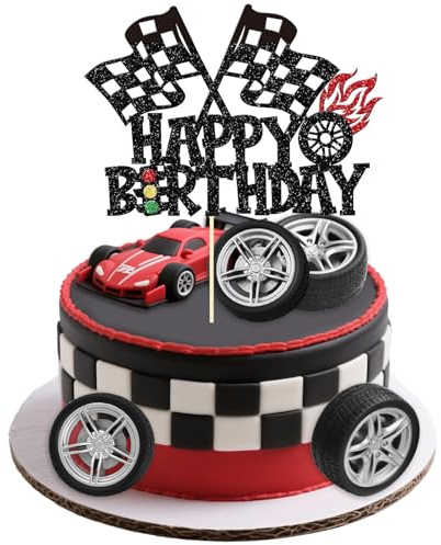 Bettinay 5 Pcs Hot Wheels Cake Topper Set, Monster Truck Car Cake Topper Race Checkered Flag Decorations for Car Theme Birthday Party