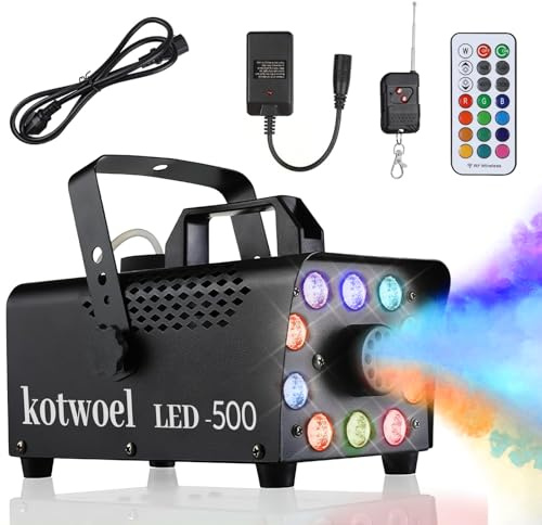 kotwoel 500W Smoke Machine with 13 Colour RGB Effect, 10 LED Lights Suitable for DJ disco parties, Halloween and night events to add atmosphere