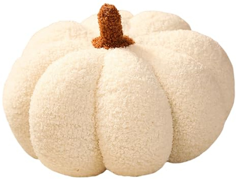 OUQIWEN Kürbis Kissen,23 cm Kürbiskissen Dekokissen,Kürbisform,Weiche Plüschkissen Deko,Halloween & Home Decor Kissen (Weiß)