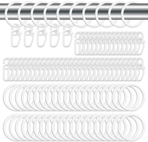 50 Piezas Anillas para Cortinas, 30MM Diámetro Interior Anillos De Cortina De Metal y Ganchos De Plástico, Argollas para Barra De Cortinas para Dormitorio, Salón, Balcón, Estudio y Cuarto De Baño