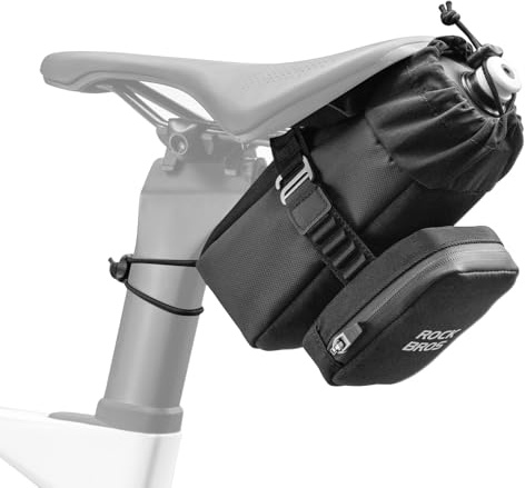 ROCKBROS Fahrrad Satteltasche mit Flaschenhalter und 0,3L Mini Tragbare Fahrradsatteltasche, Kompakte Aufbewahrungstasche Rennrad Mountainbike-Satteltasche Fahrradausrüstung, Schwarz