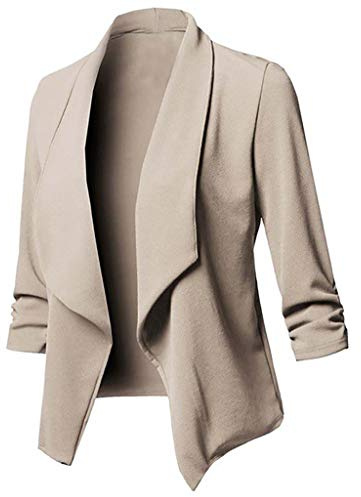 YIzdegg Blazer för damer – kostymjacka dam elegant kort blazer chic elegant affärsjacka stor storlek jacka avslappnad 3/4-ärm jackor enfärgad kofta öppen fram blazerjacka, kaki, L