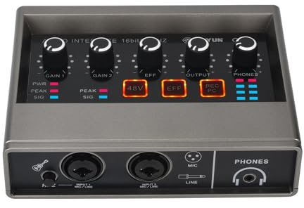 Mezclador de audio, Interfaz de efectos de eco de 2 canales, 48 ​​V, for grabación de guitarra eléctrica en ordenador, tarjeta de sonido externa, sin unidad Q16