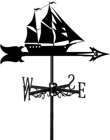 Veleta de Metal con Forma de Barco Pirata, velero, galeón, Adorno de Hierro Negro, Veleta Retro para jardín, Patio, Exterior, indicador de dirección, Estilo D (Estilo B)