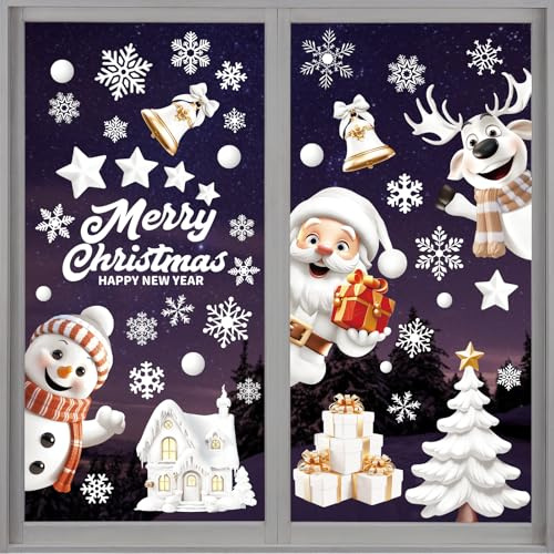 146 Pièce NoëL Autocollants Fenetre Réutilisable, 9 Feuilles Stickers Noel Fenetre, Décoration de Noël Electrostatique PVC Amovibles Autocollant Fenêtre Stickers pour DIY Deco NoëL Intérieur (A)